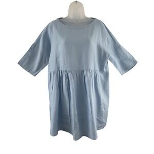 Lintico Dress Womens L Blue Trapeze Swing‎ Babydoll Half Sleeve Tunic Oversized